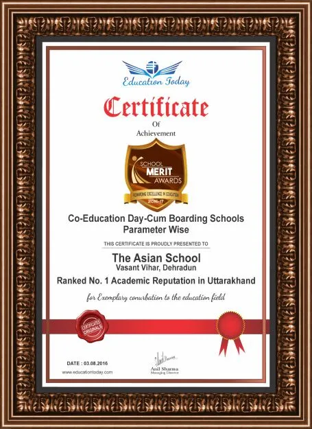 The Asian School has been awarded the best Co-educational Day-cum boarding school in Uttarakhand at the School Merit Awards.