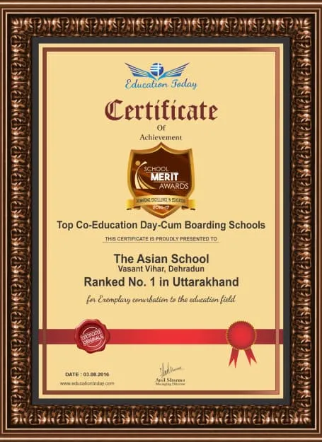 The Asian School has been awarded the best Co-educational Day-cum boarding school in Uttarakhand at the School Merit Awards.